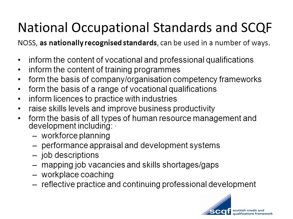 National Occupational Standards and SCQF
