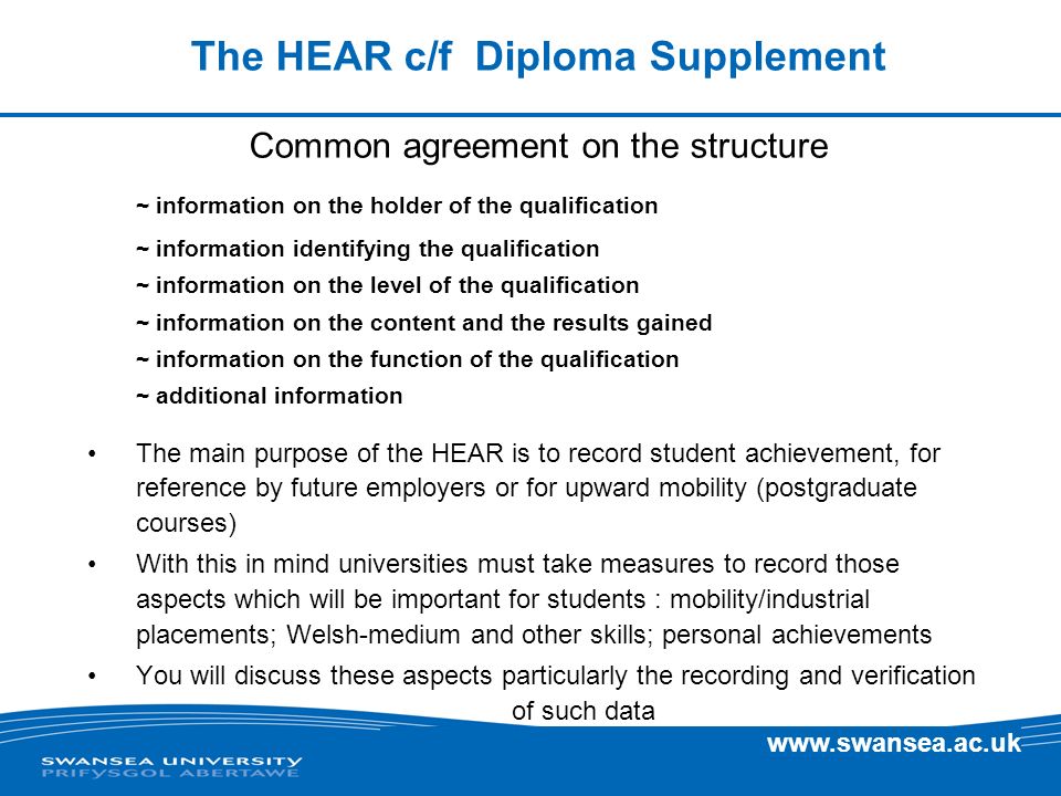 The HEAR c/f Diploma Supplement