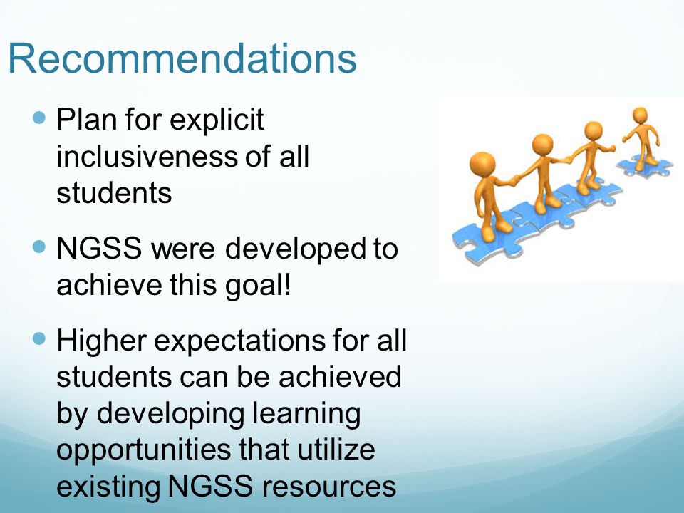 Recommendations Plan for explicit inclusiveness of all students