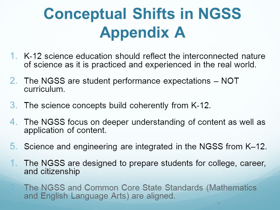 Conceptual Shifts in NGSS Appendix A