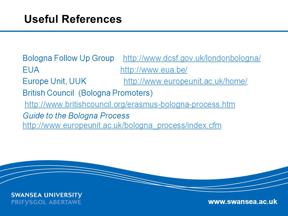 Useful References Bologna Follow Up Group   EUA