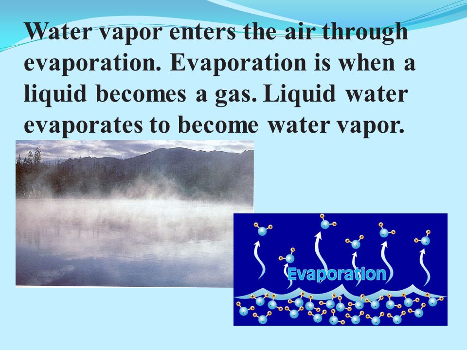 Water vapor enters the air through evaporation