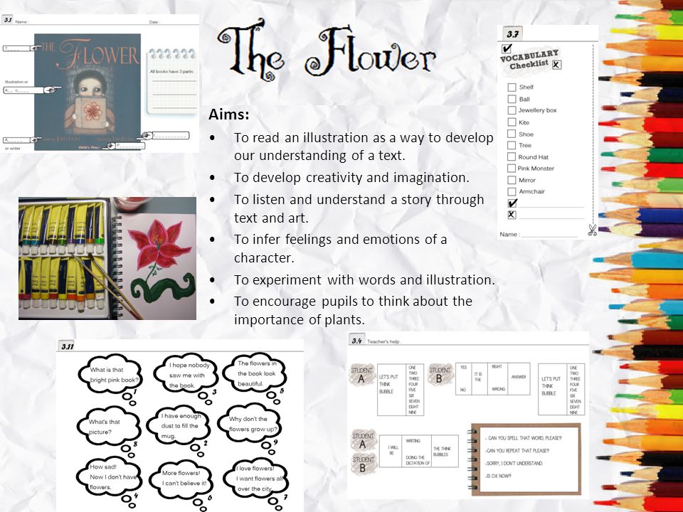 Aims: To read an illustration as a way to develop our understanding of a text. To develop creativity and imagination.