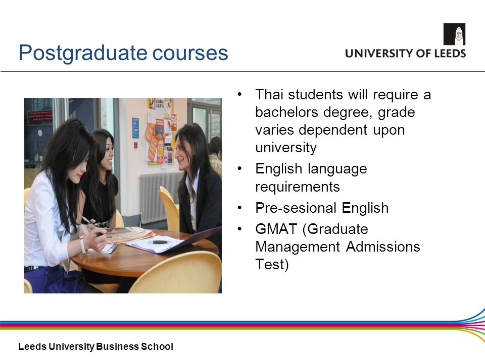 Postgraduate courses Thai students will require a bachelors degree, grade varies dependent upon university.