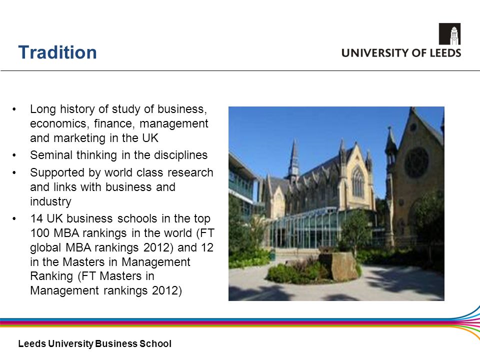 Tradition Long history of study of business, economics, finance, management and marketing in the UK.