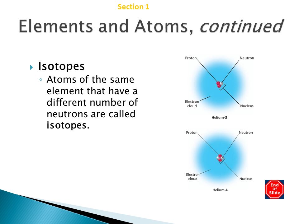 Elements and Atoms, continued