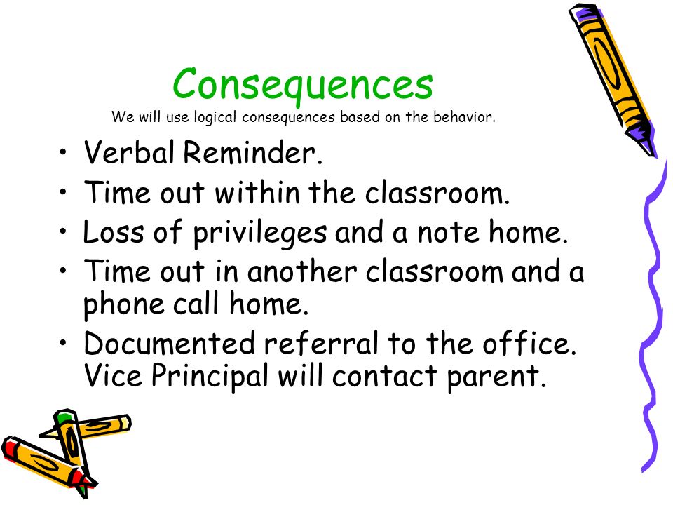 Consequences We will use logical consequences based on the behavior.