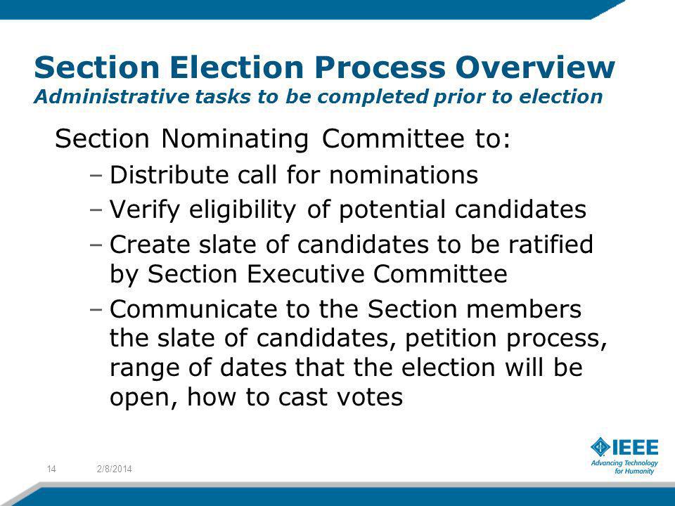 Section Election Process Overview Administrative tasks to be completed prior to election