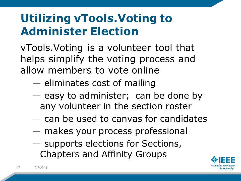 Utilizing vTools.Voting to Administer Election