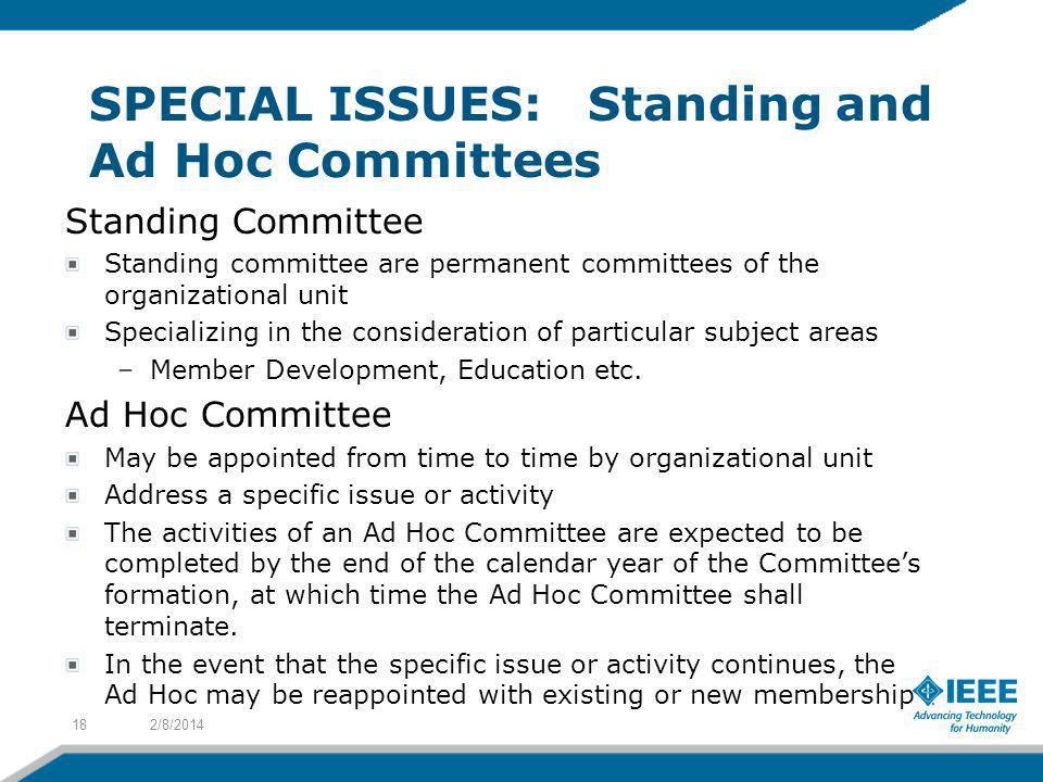 SPECIAL ISSUES: Standing and Ad Hoc Committees