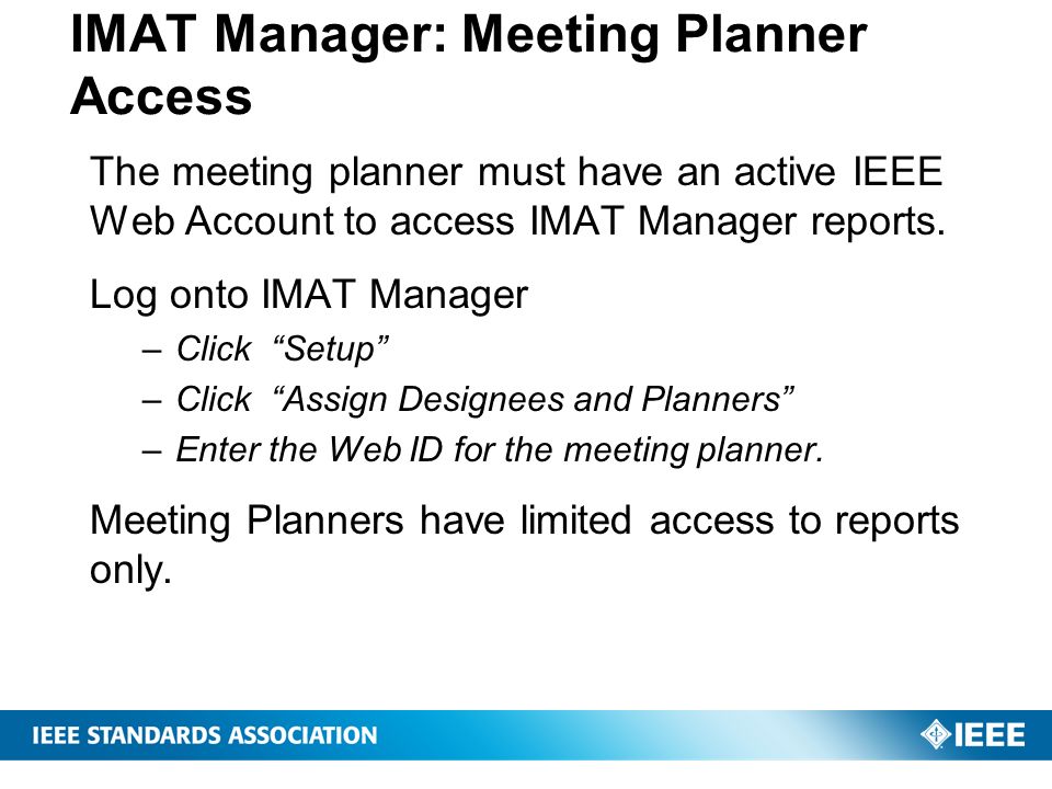 IMAT Manager: Meeting Planner Access
