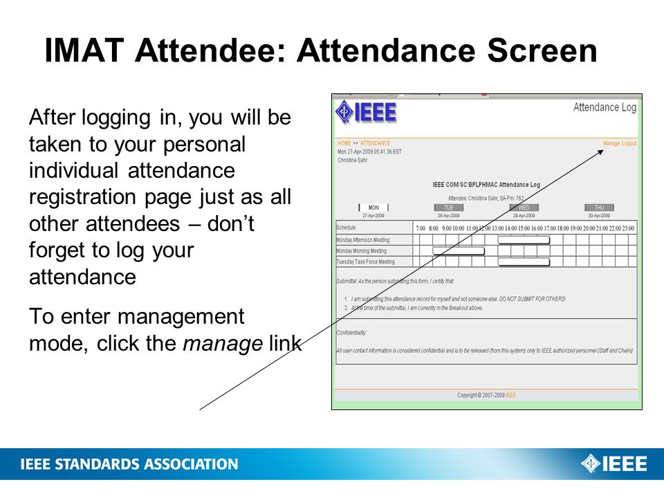 IMAT Attendee: Attendance Screen