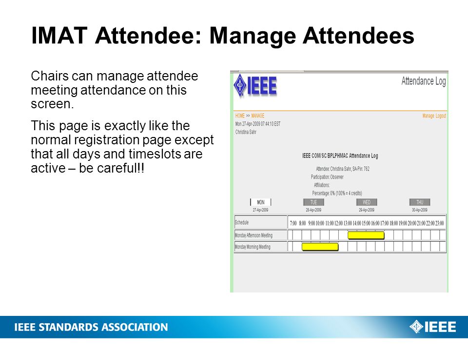IMAT Attendee: Manage Attendees