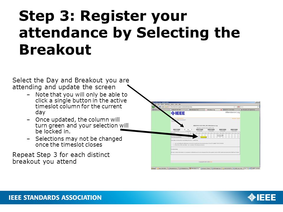Step 3: Register your attendance by Selecting the Breakout