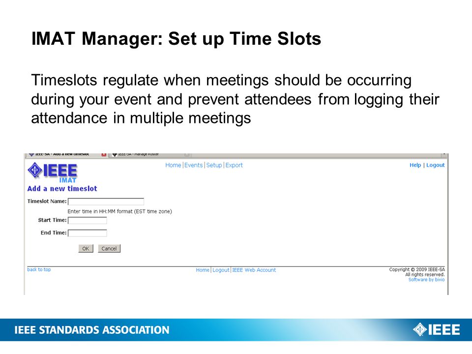 IMAT Manager: Set up Time Slots