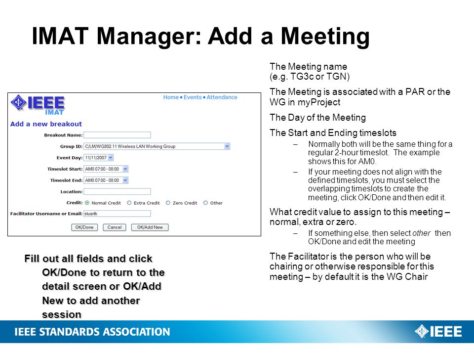 IMAT Manager: Add a Meeting