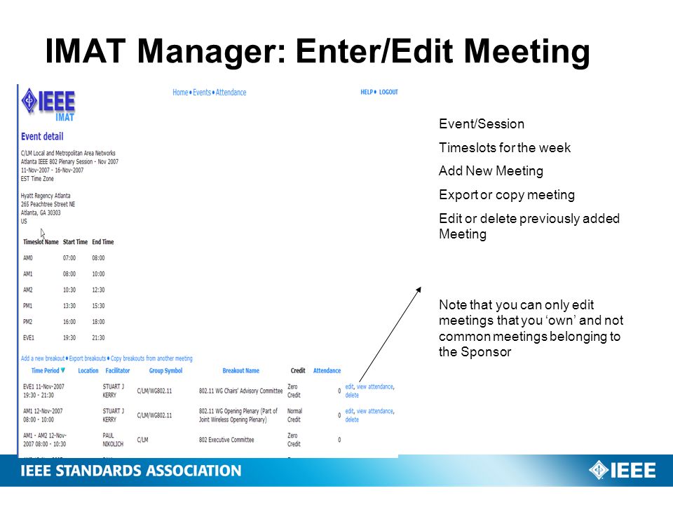 IMAT Manager: Enter/Edit Meeting