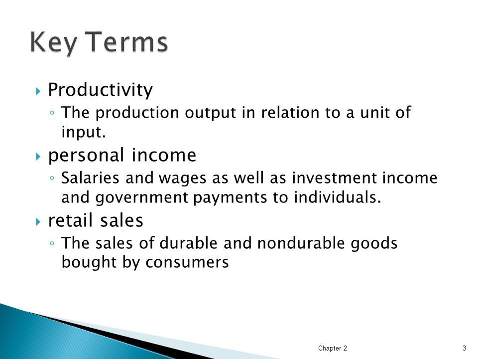 Key Terms Productivity personal income retail sales