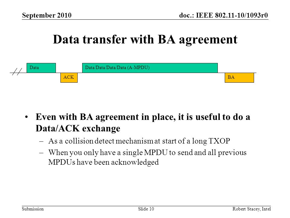 Data transfer with BA agreement