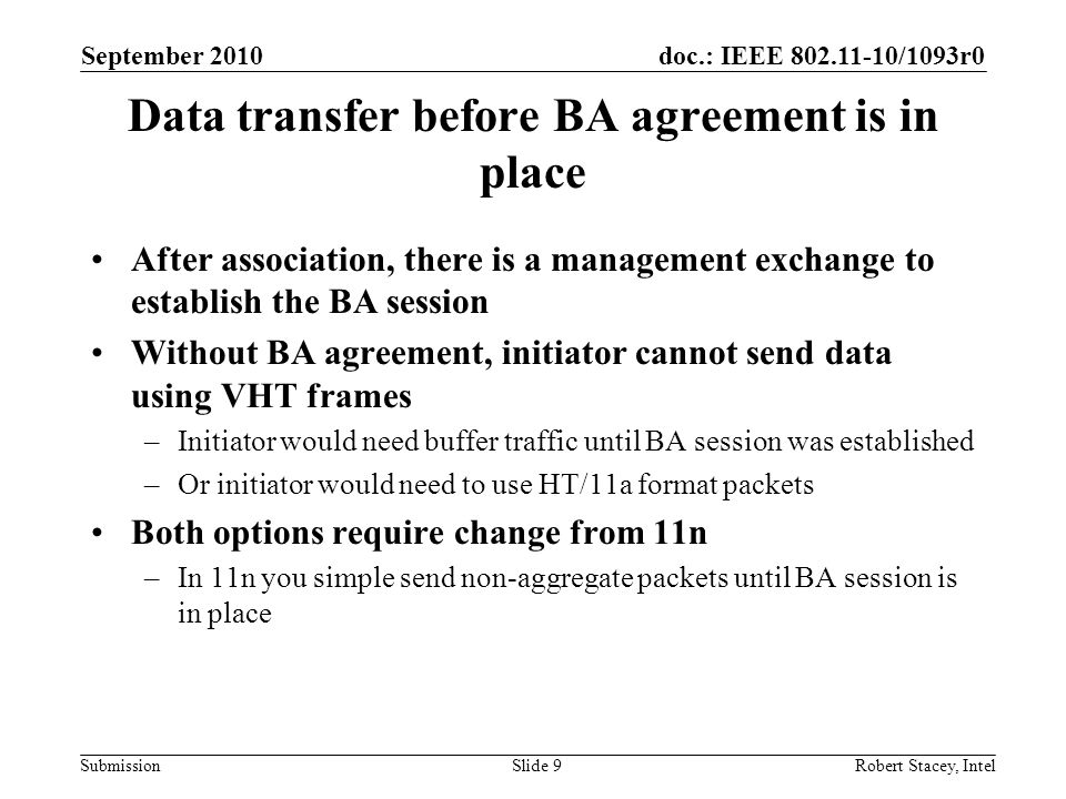 Data transfer before BA agreement is in place