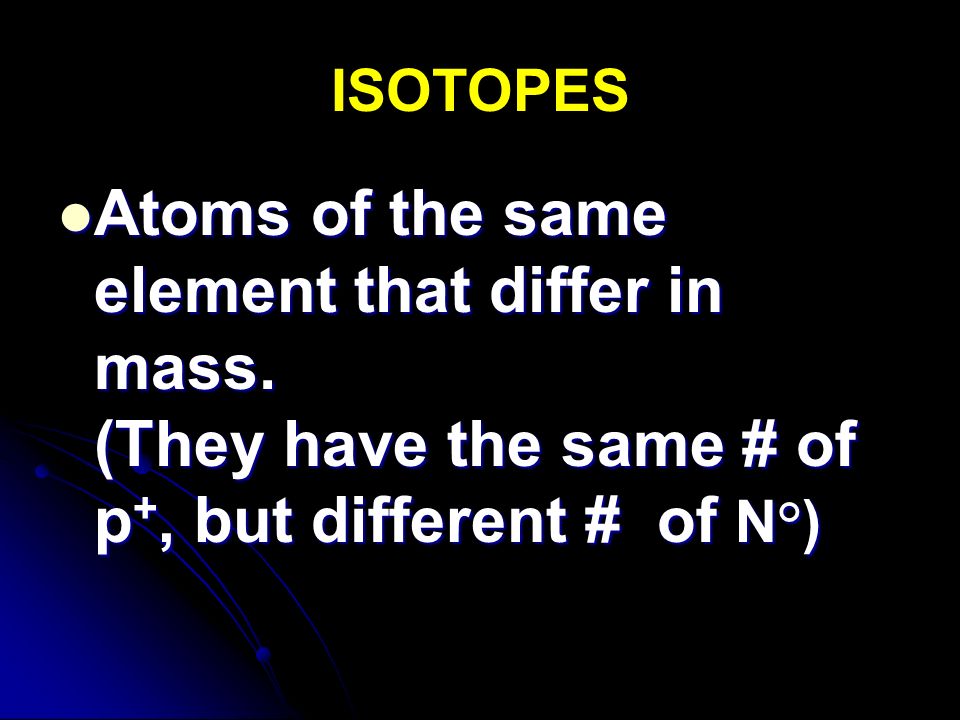 ISOTOPES Atoms of the same element that differ in mass.