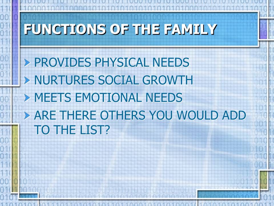 FUNCTIONS OF THE FAMILY