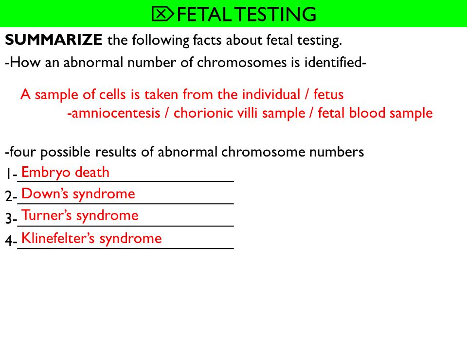 FETAL TESTING SUMMARIZE the following facts about fetal testing.