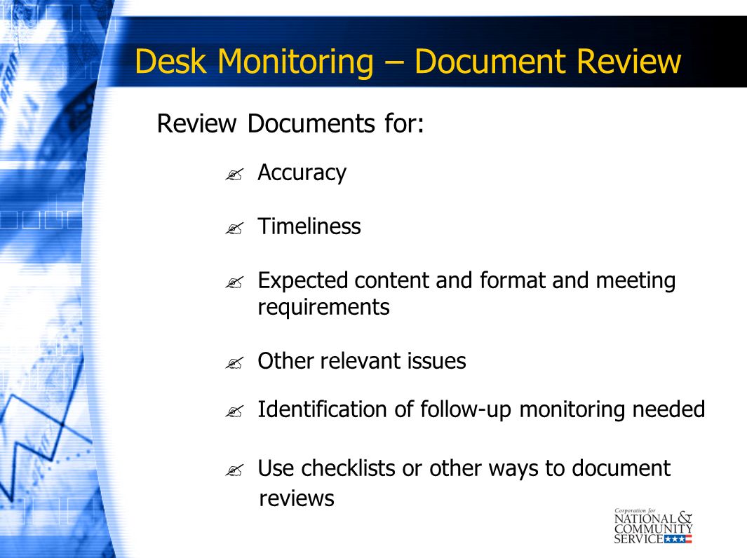 Desk Monitoring – Document Review