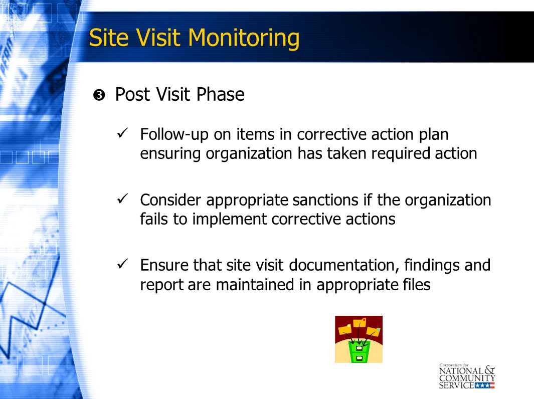 Site Visit Monitoring Post Visit Phase
