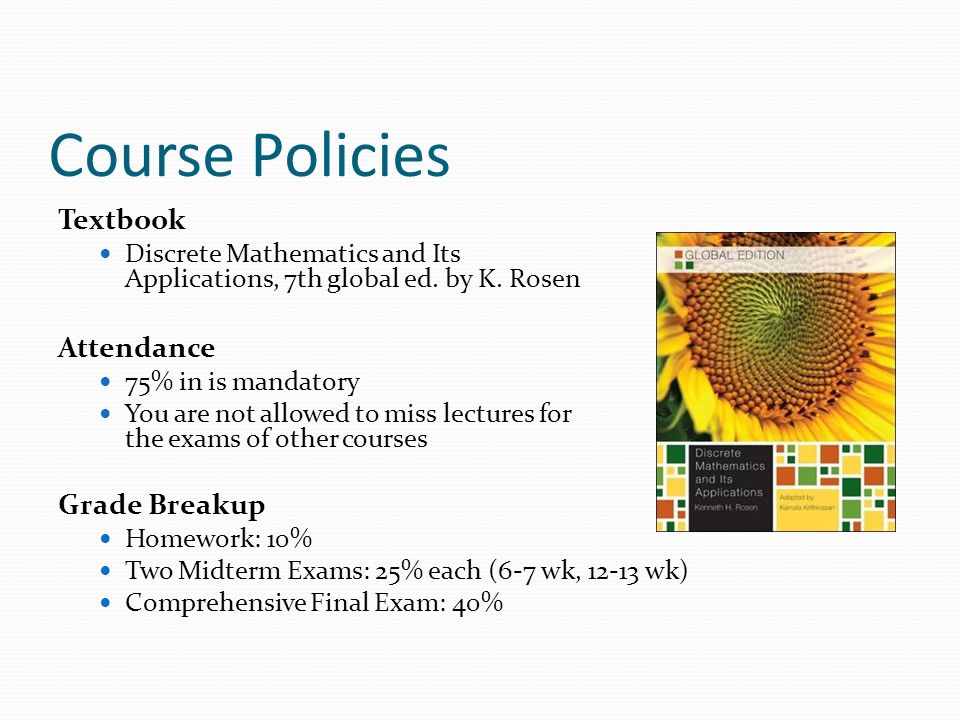 Course Policies Textbook Attendance Grade Breakup