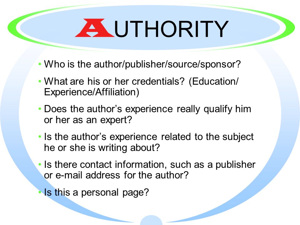 AUTHORITY Who is the author/publisher/source/sponsor
