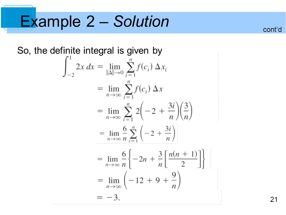 Example 2 – Solution cont’d So, the definite integral is given by