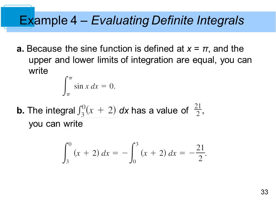 Example 4 – Evaluating Definite Integrals