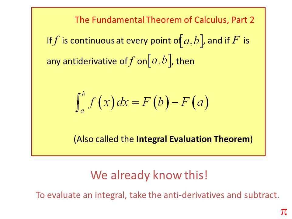 We already know this! p The Fundamental Theorem of Calculus, Part 2