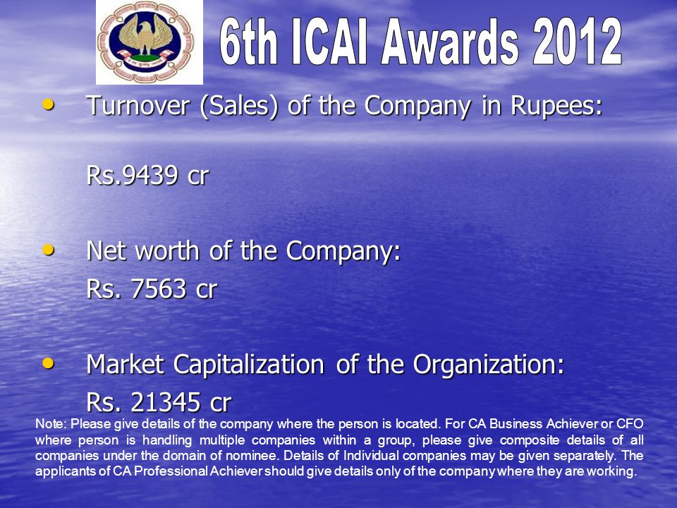 Turnover (Sales) of the Company in Rupees: Rs.9439 cr