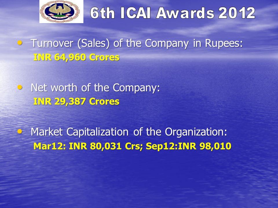 Turnover (Sales) of the Company in Rupees: