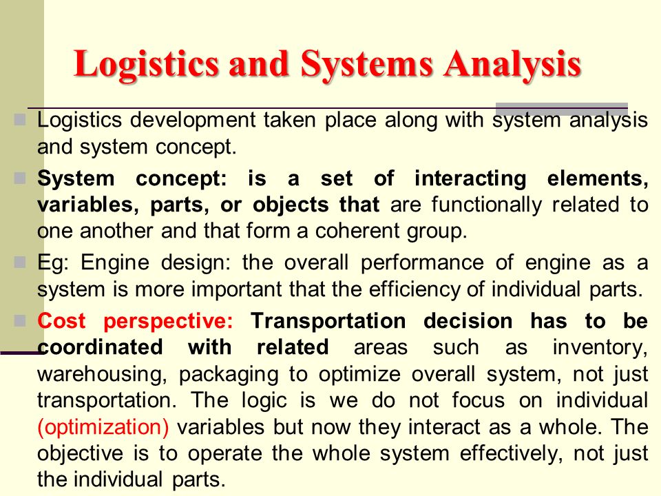 Logistics and Systems Analysis