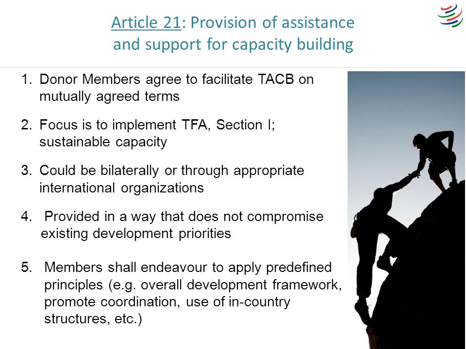 Article 21: Provision of assistance and support for capacity building