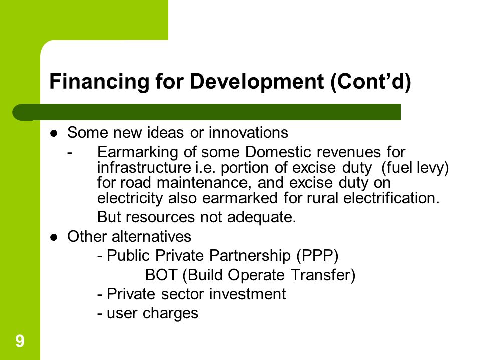 Financing for Development (Cont’d)