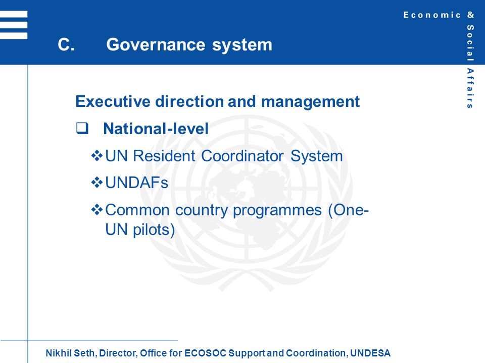 C. Governance system Executive direction and management National-level