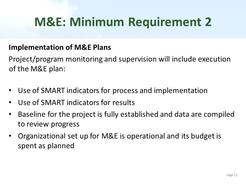 M&E: Minimum Requirement 2