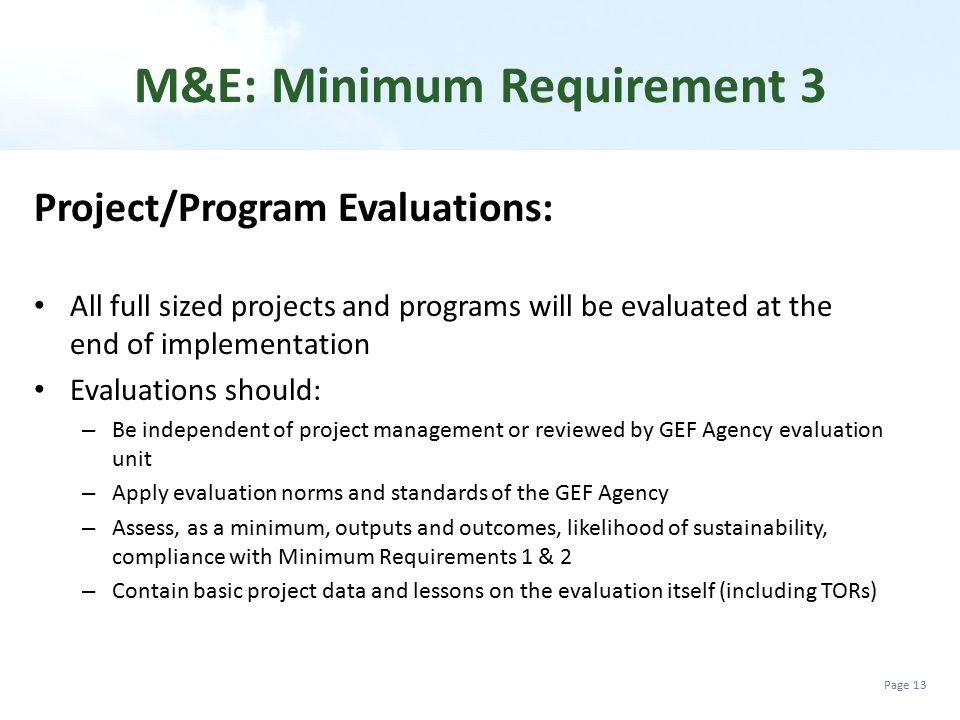 M&E: Minimum Requirement 3