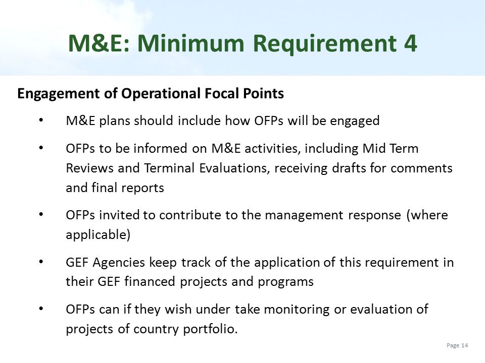 M&E: Minimum Requirement 4