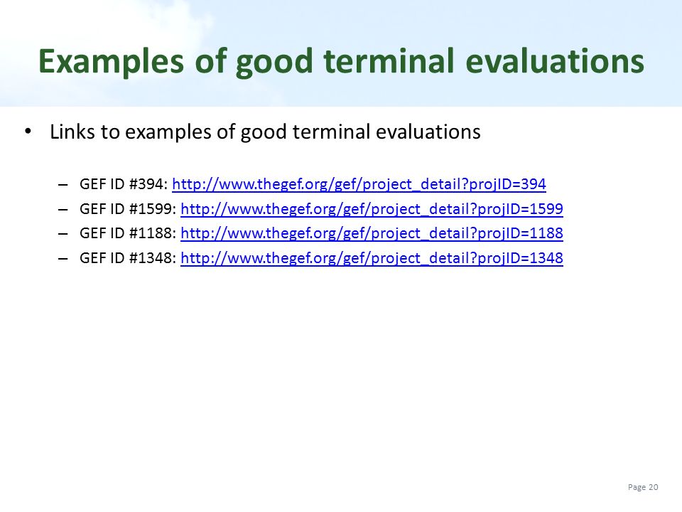 Examples of good terminal evaluations