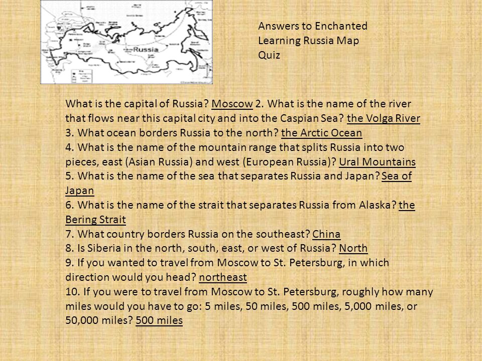 Answers to Enchanted Learning Russia Map Quiz