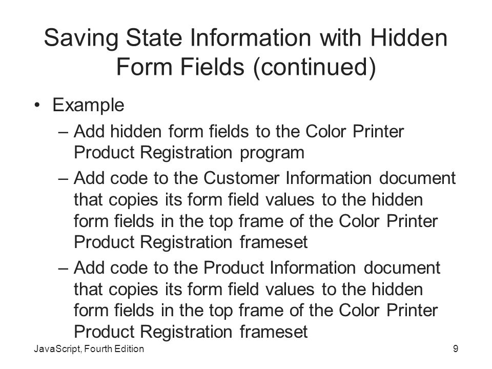 Saving State Information with Hidden Form Fields (continued)