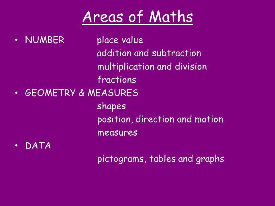 Areas of Maths NUMBER place value addition and subtraction