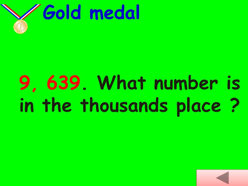 Gold medal 9, 639. What number is in the thousands place