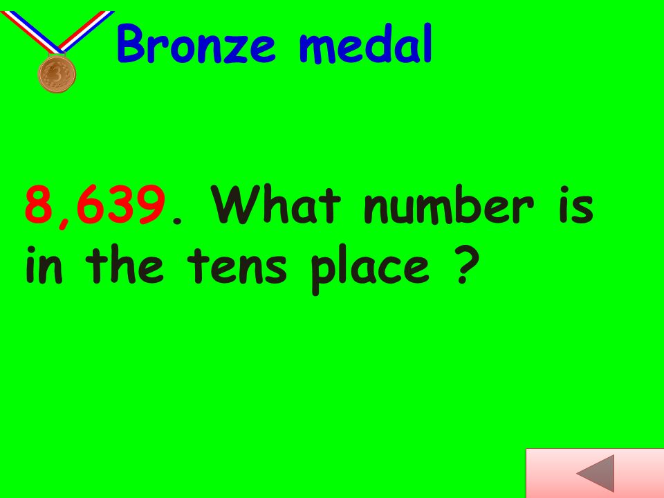 Bronze medal 8,639. What number is in the tens place