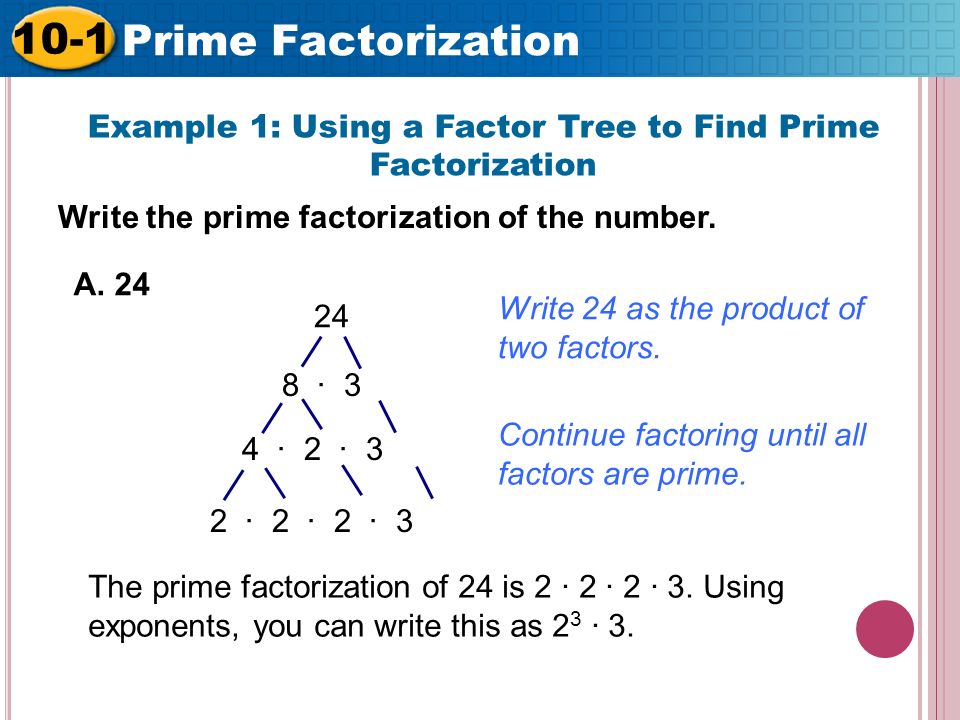 Example 1: Using a Factor Tree to Find Prime Factorization
